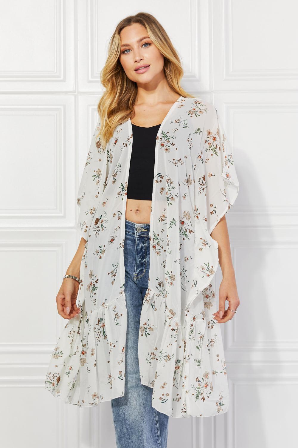 Justin Taylor Boho Meadow of Daisies Floral Kimono BLUE ZONE PLANET