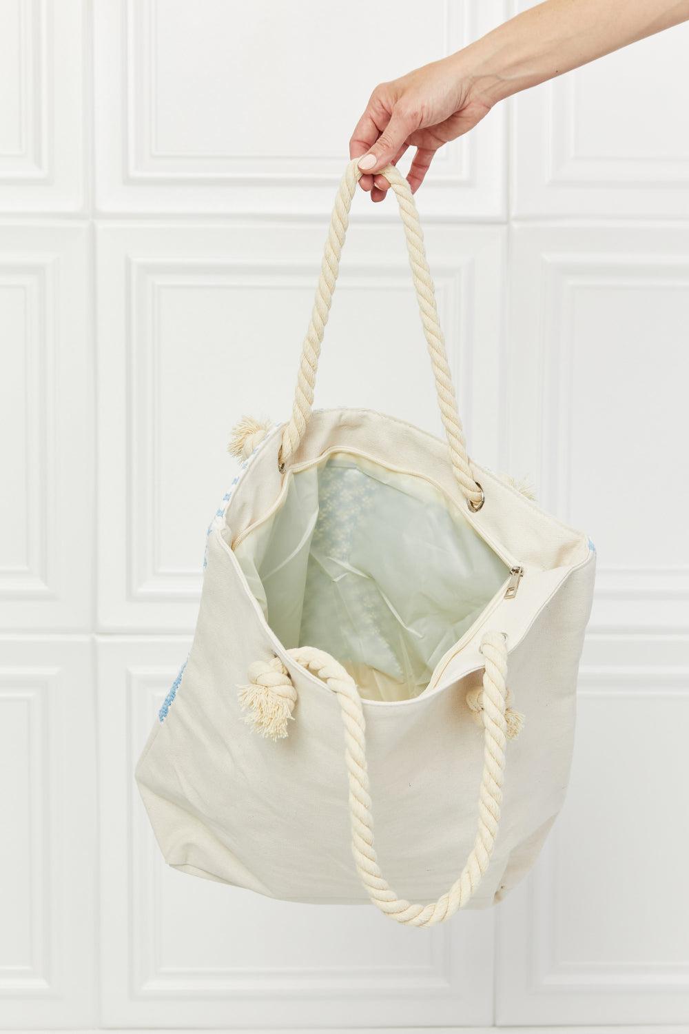 Justin Taylor Picnic Date Tassle Tote Bag BLUE ZONE PLANET