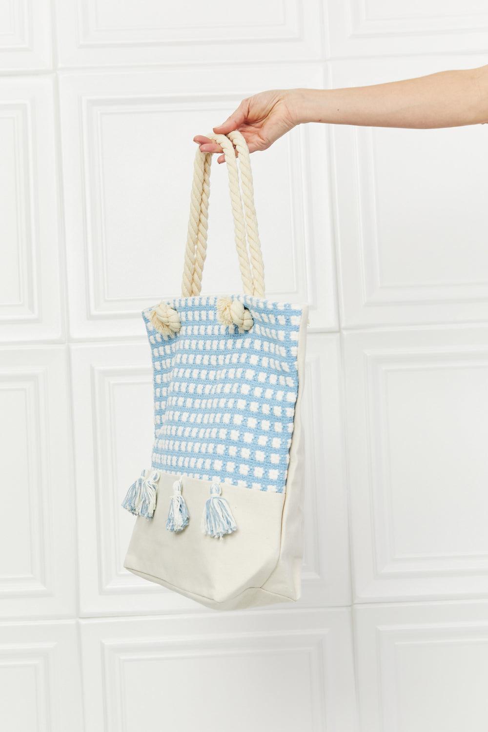 Justin Taylor Picnic Date Tassle Tote Bag BLUE ZONE PLANET