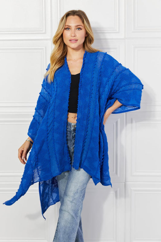 Justin Taylor Pom-Pom Asymmetrical Poncho Cardigan in Blue-TOPS / DRESSES-[Adult]-[Female]-Royal Blue-One Size-2022 Online Blue Zone Planet