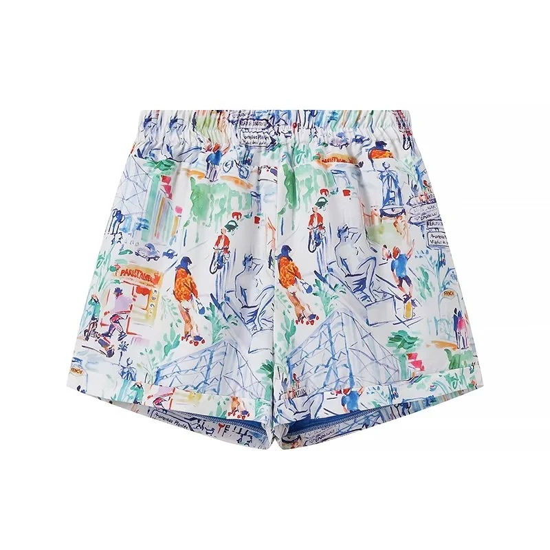 Cathy's Autumn and Winter Graffiti Print Shorts Suit-[Adult]-[Female]-Shorts-S-2022 Online Blue Zone Planet