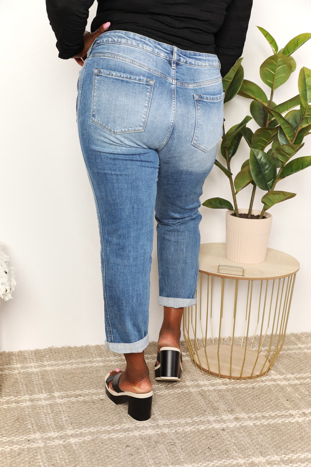 Kancan Full Size Mid Rise Slim Boyfriend Jeans BLUE ZONE PLANET