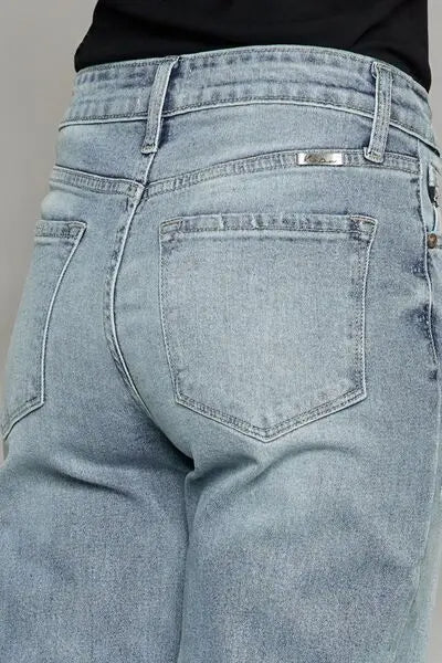 Kancan High Waist Raw Hem Cropped Wide Leg Jeans BLUE ZONE PLANET