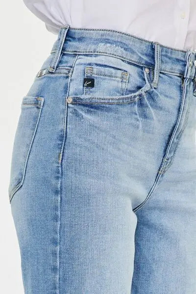 Kancan High Waist Raw Hem Straight Jeans BLUE ZONE PLANET