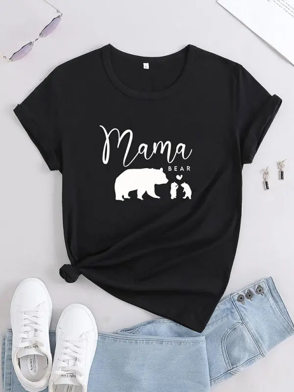 Knitted Round Neck Mother's Day Print Short Sleeve T-Shirt kakaclo