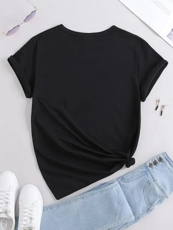 Knitted Round Neck Mother's Day Print Short Sleeve T-Shirt kakaclo