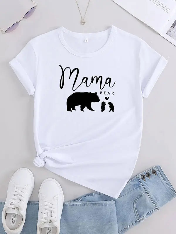 Knitted Round Neck Mother's Day Print Short Sleeve T-Shirt kakaclo