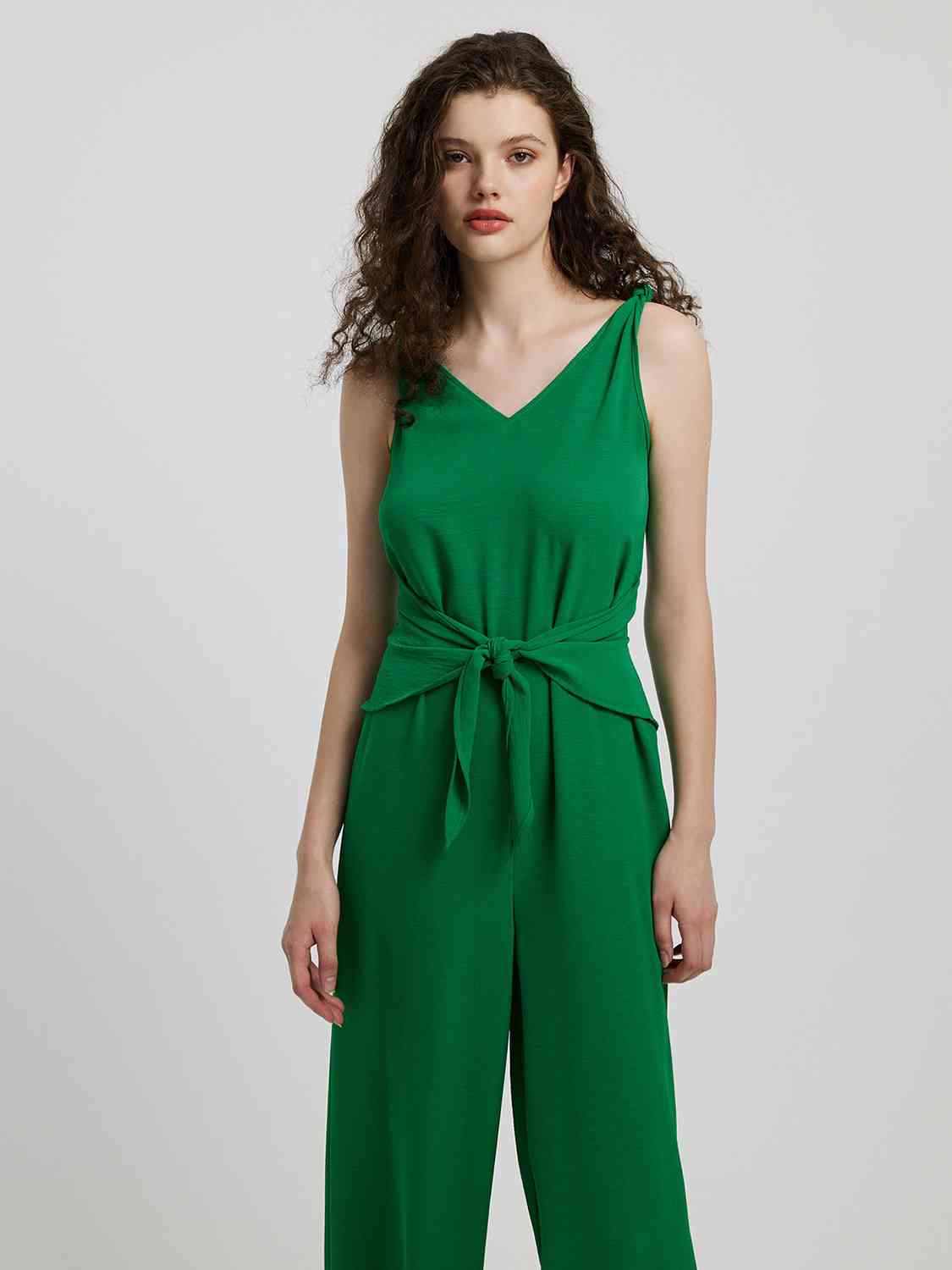 Knot Detail Tie Front Sleeveless Jumpsuit BLUE ZONE PLANET