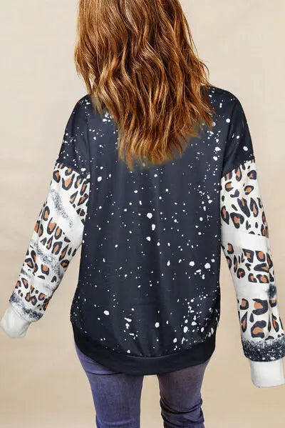 LET'S WATCH THE SUNSET Leopard Round Neck Sweatshirt BLUE ZONE PLANET