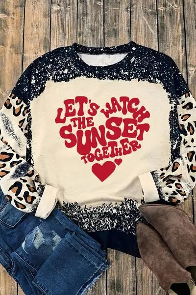 LET'S WATCH THE SUNSET TOGETHER Leopard Round Neck Sweatshirt BLUE ZONE PLANET