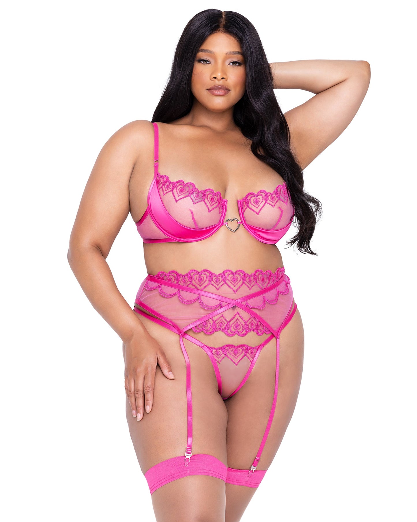 Bubblegum-Heart-3-Piece-Garter-Short-Set-LINGERIE-[Adult]-[Female]-1X-Pink-2022 Online Blue Zone Planet