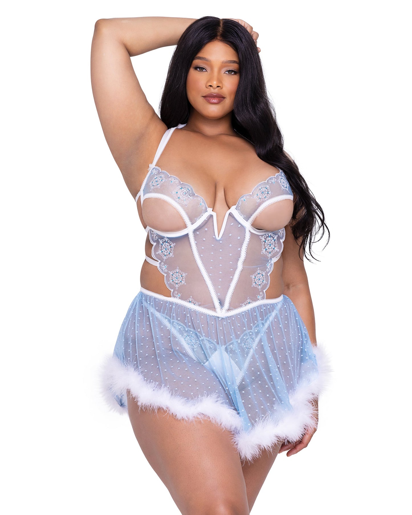 Snow-Queen-Babydoll-2-Piece-Set-LINGERIE-[Adult]-[Female]-1X-Blue/White-2022 Online Blue Zone Planet