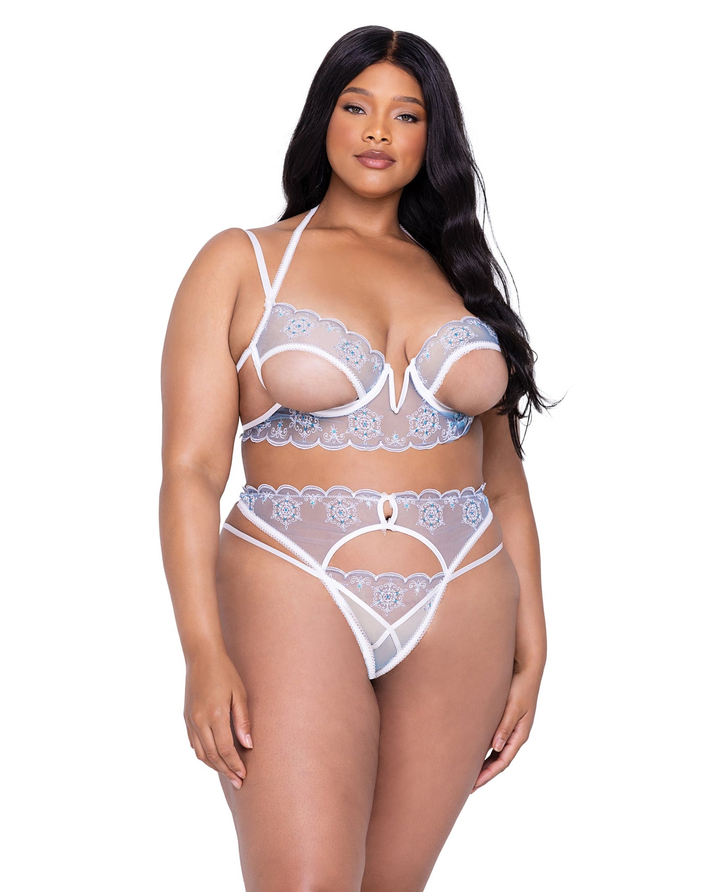 Snow-Queen-3-Piece-Garter-Short-Set-LINGERIE-[Adult]-[Female]-1X-Blue/White-2022 Online Blue Zone Planet