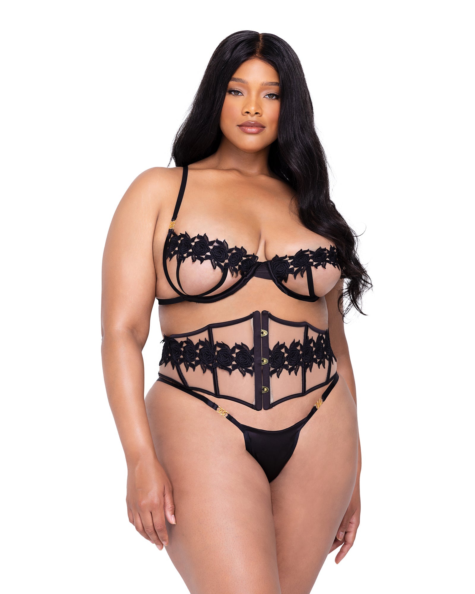 Ebony-Rose-3-Piece-Waspie-Short-Set-LINGERIE-[Adult]-[Female]-1X-Black-2022 Online Blue Zone Planet