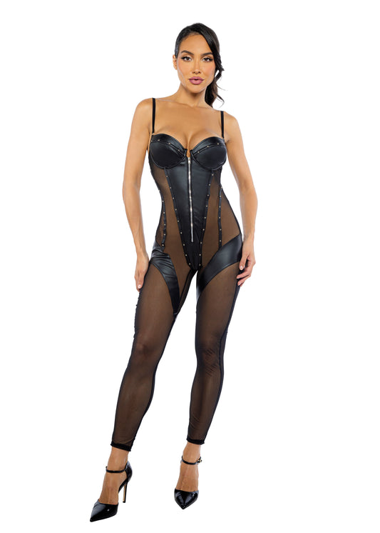 Lust & Leather Catsuit Lingerie-[Adult]-[Female]-Black-S-2022 Online Blue Zone Planet