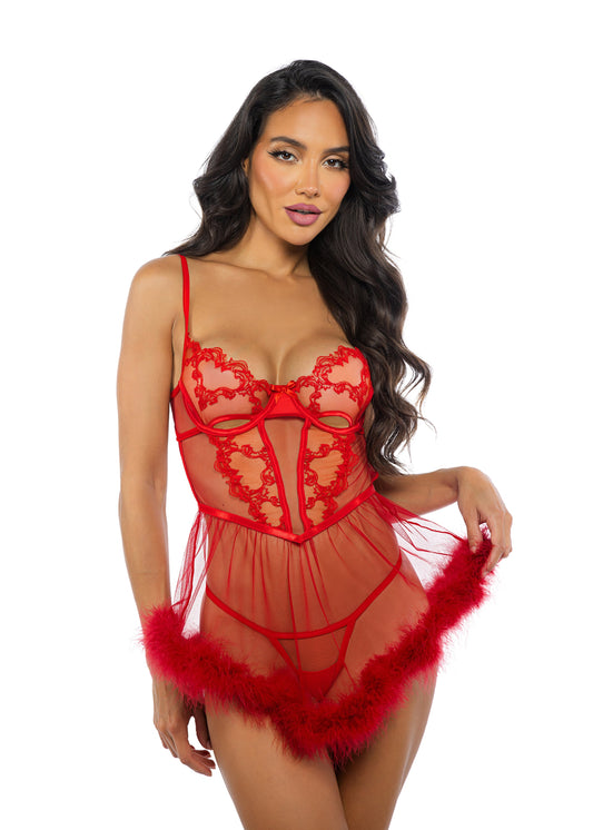 Baroque Heart Babydoll 2-Piece Set Lingerie-[Adult]-[Female]-Red-S-2022 Online Blue Zone Planet