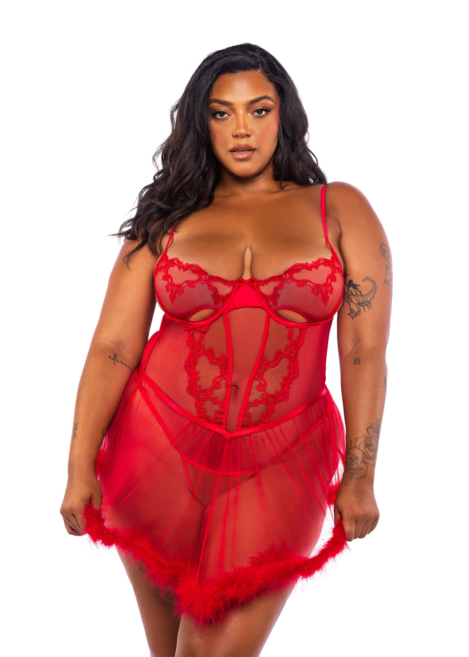 Baroque Heart Babydoll 2-Piece Set Lingerie-[Adult]-[Female]-Red-1X-2022 Online Blue Zone Planet