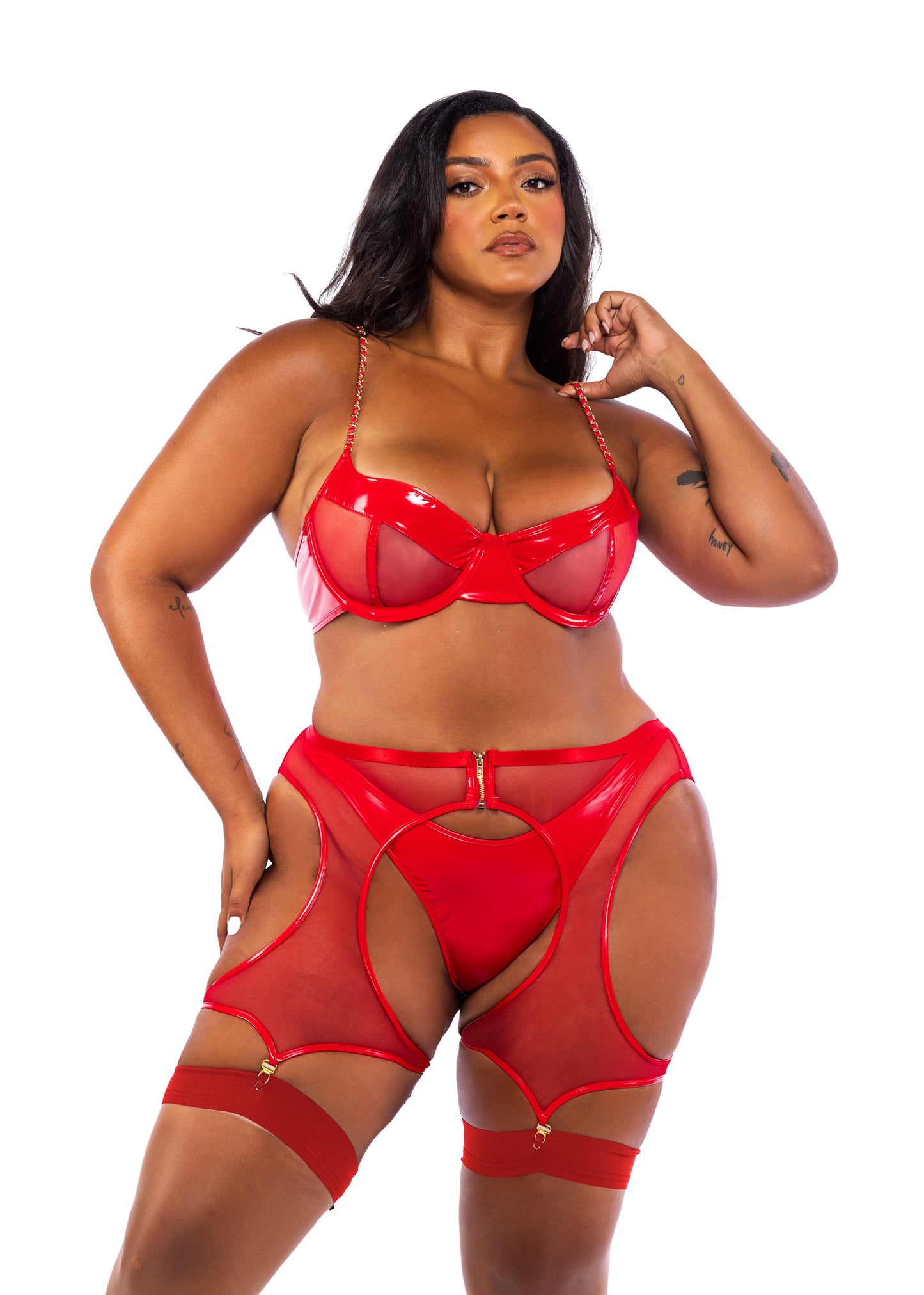 Midnight Minx 3-Piece Chaps Set Lingerie-[Adult]-[Female]-Red-1-x-2022 Online Blue Zone Planet