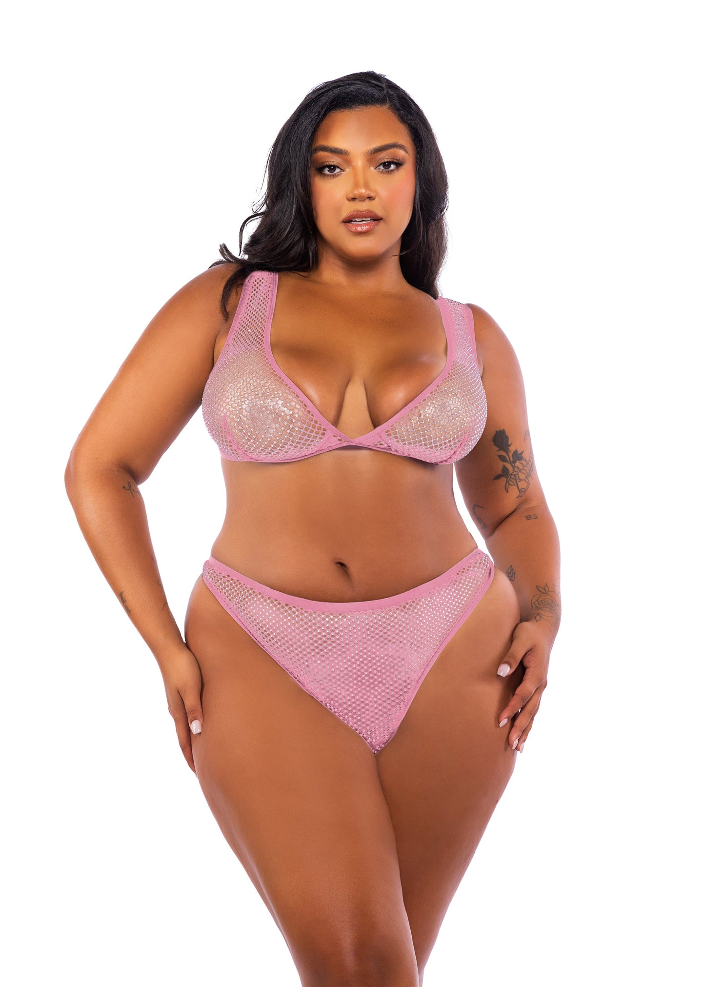 Think Pink Rhinestone Bralette 2-Piece Short Set Lingerie-[Adult]-[Female]-Pink-1-x-2-x-2022 Online Blue Zone Planet