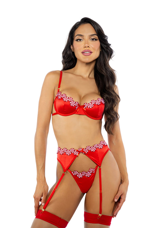 Peppermint Kiss 3-Piece Garter Set Lingerie-[Adult]-[Female]-Red-XS-2022 Online Blue Zone Planet