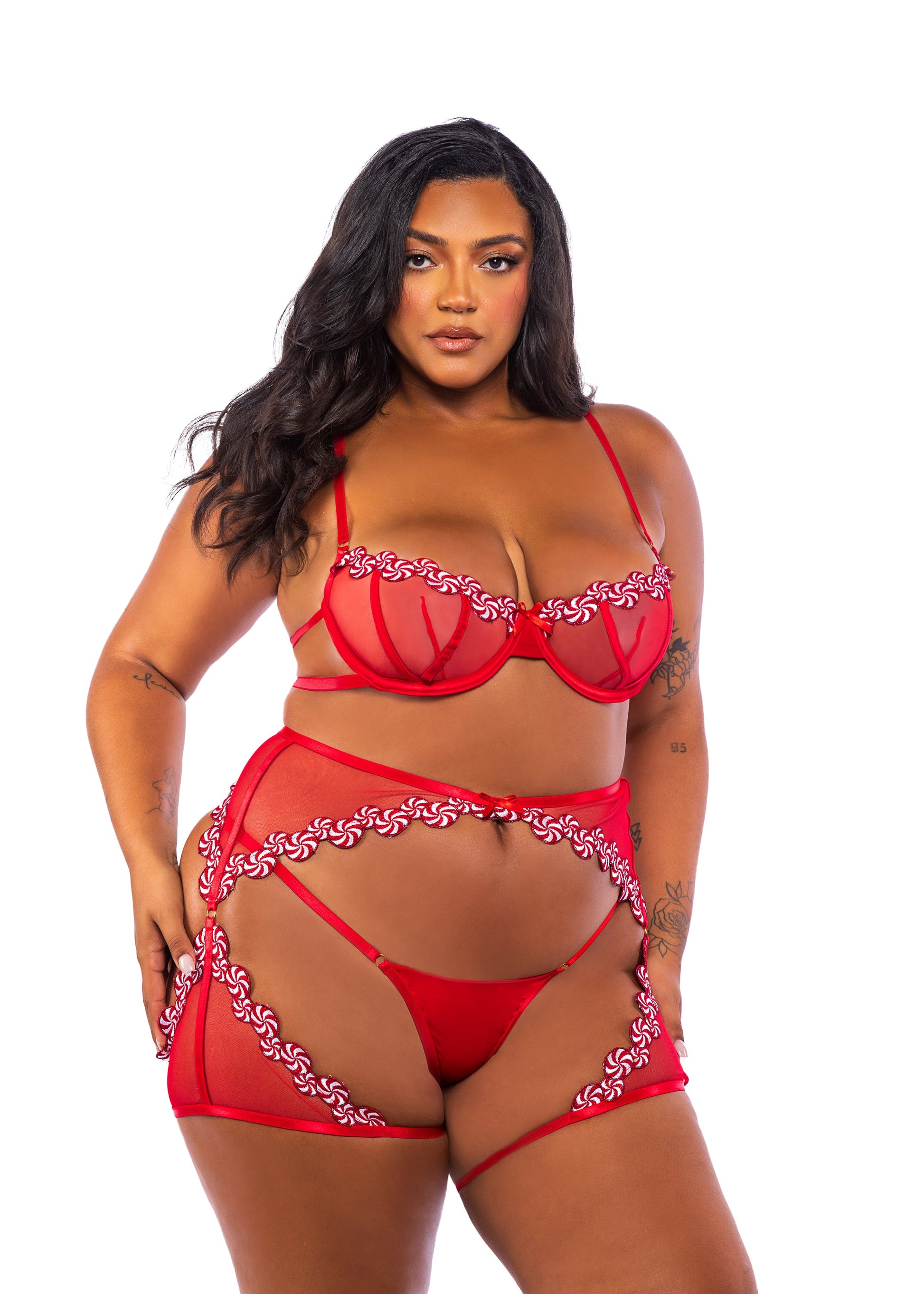 Peppermint Kiss 3-Piece Chaps Set Lingerie-[Adult]-[Female]-Red-1-x-2022 Online Blue Zone Planet