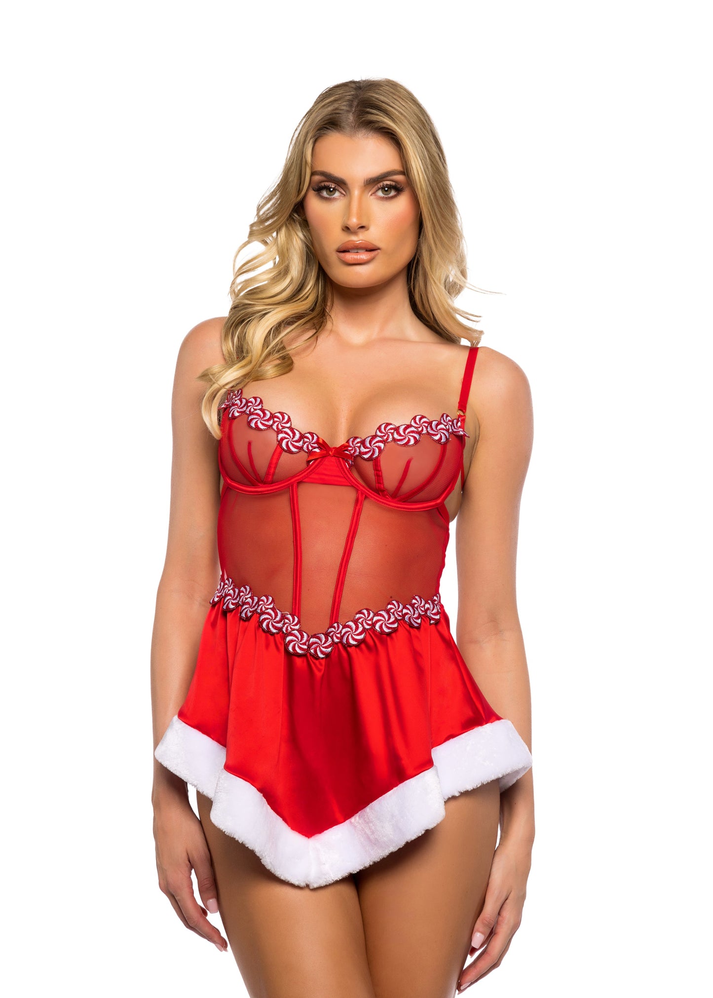 Peppermint Kiss Babydoll Lingerie-[Adult]-[Female]-Red-S-2022 Online Blue Zone Planet