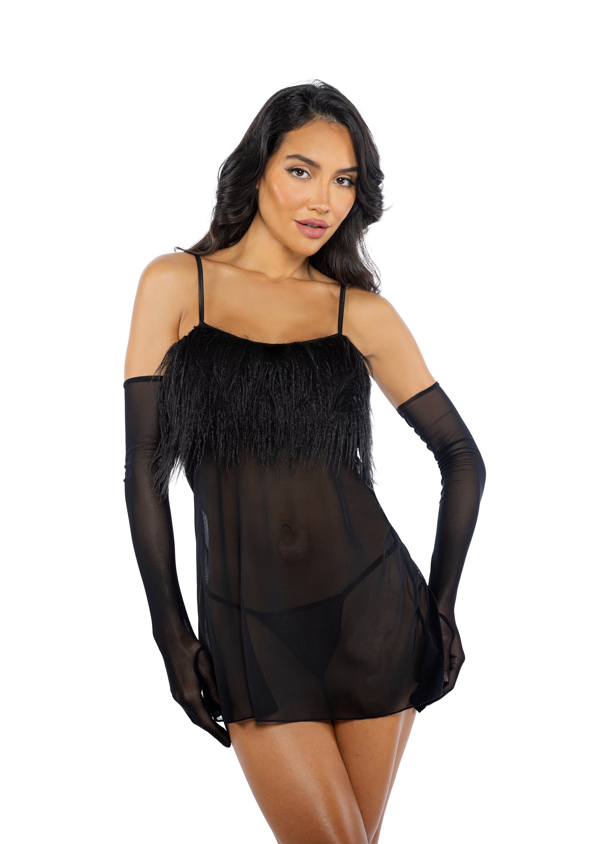 Amelia 2-Piece Feather Babydoll Lingerie-[Adult]-[Female]-Black-S-2022 Online Blue Zone Planet