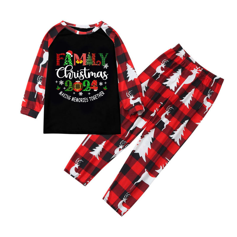 Blue Zone Planet | Christmas Loungewear Parent-Child Set Plaid Patchwork Letter Print Loungewear (Kids)-[Adult]-[Female]-Black-2Y-2022 Online Blue Zone Planet