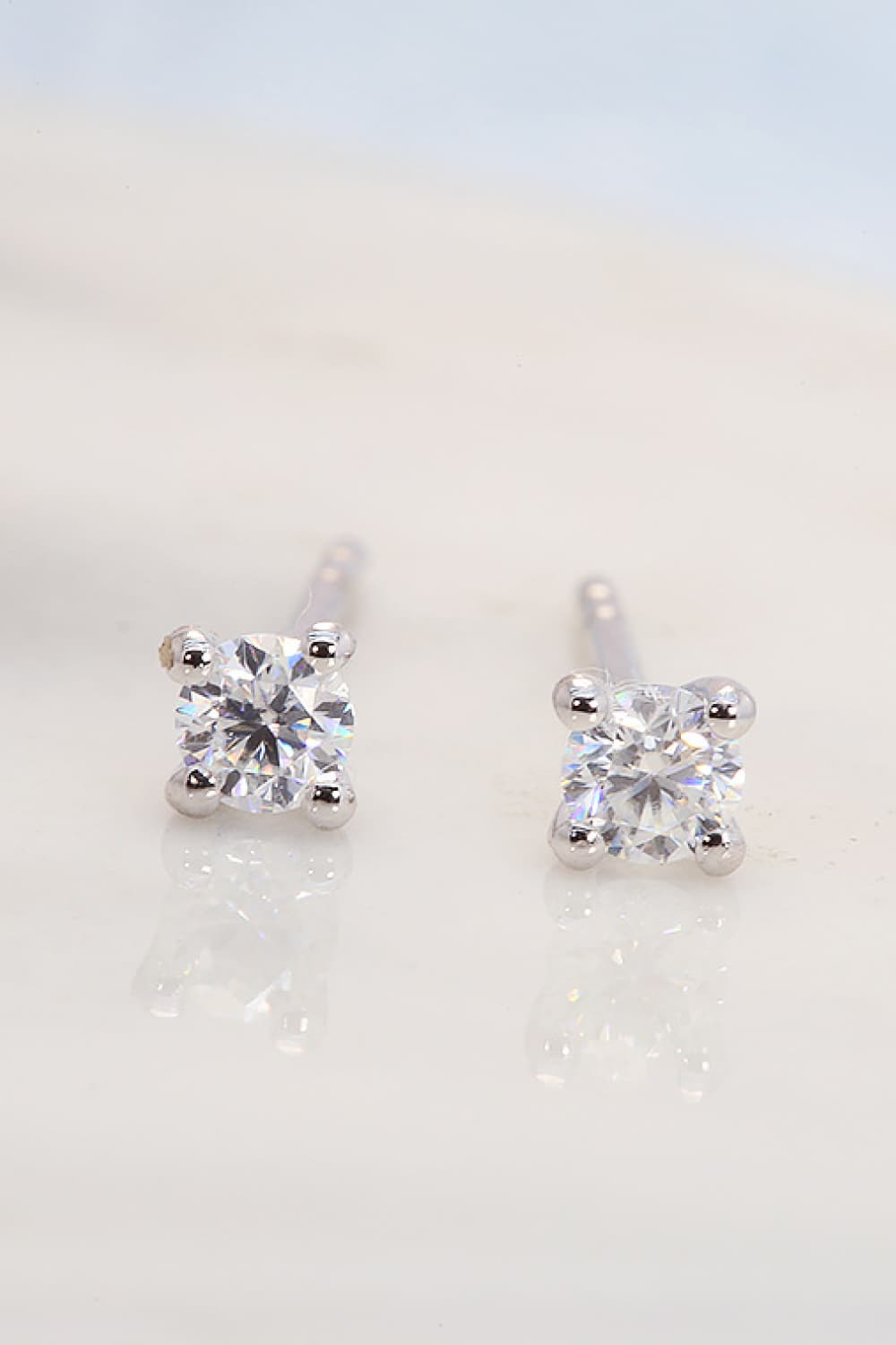 Lab-Grown Diamond 4-Prong Stud Earrings-Earrings-[Adult]-[Female]-Silver-One Size-2022 Online Blue Zone Planet