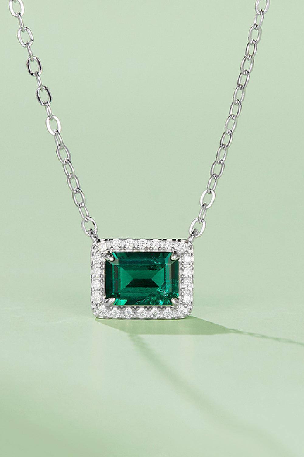 Lab-Grown Emerald Rectangle Pendant Necklace BLUE ZONE PLANET