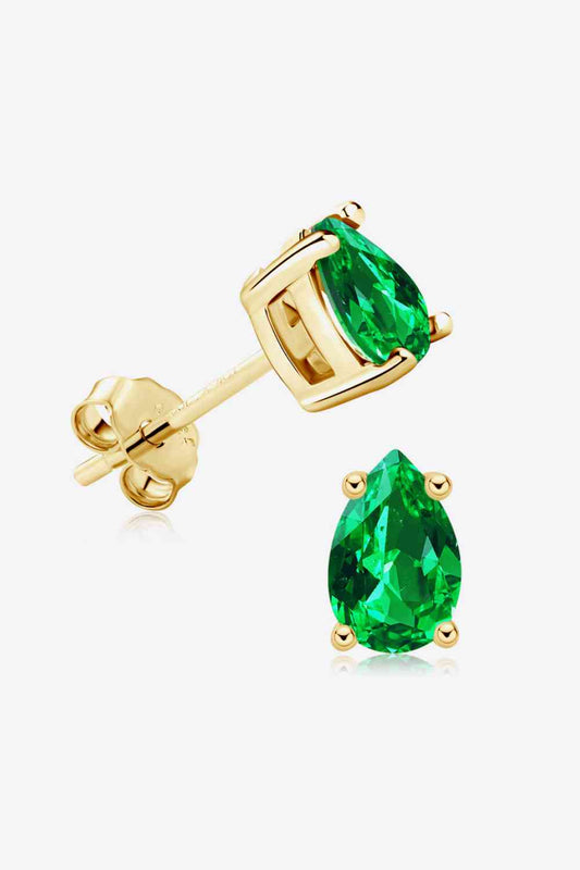 Lab-Grown Emerald Stud Earrings-Earrings-[Adult]-[Female]-Gold-One Size-2022 Online Blue Zone Planet