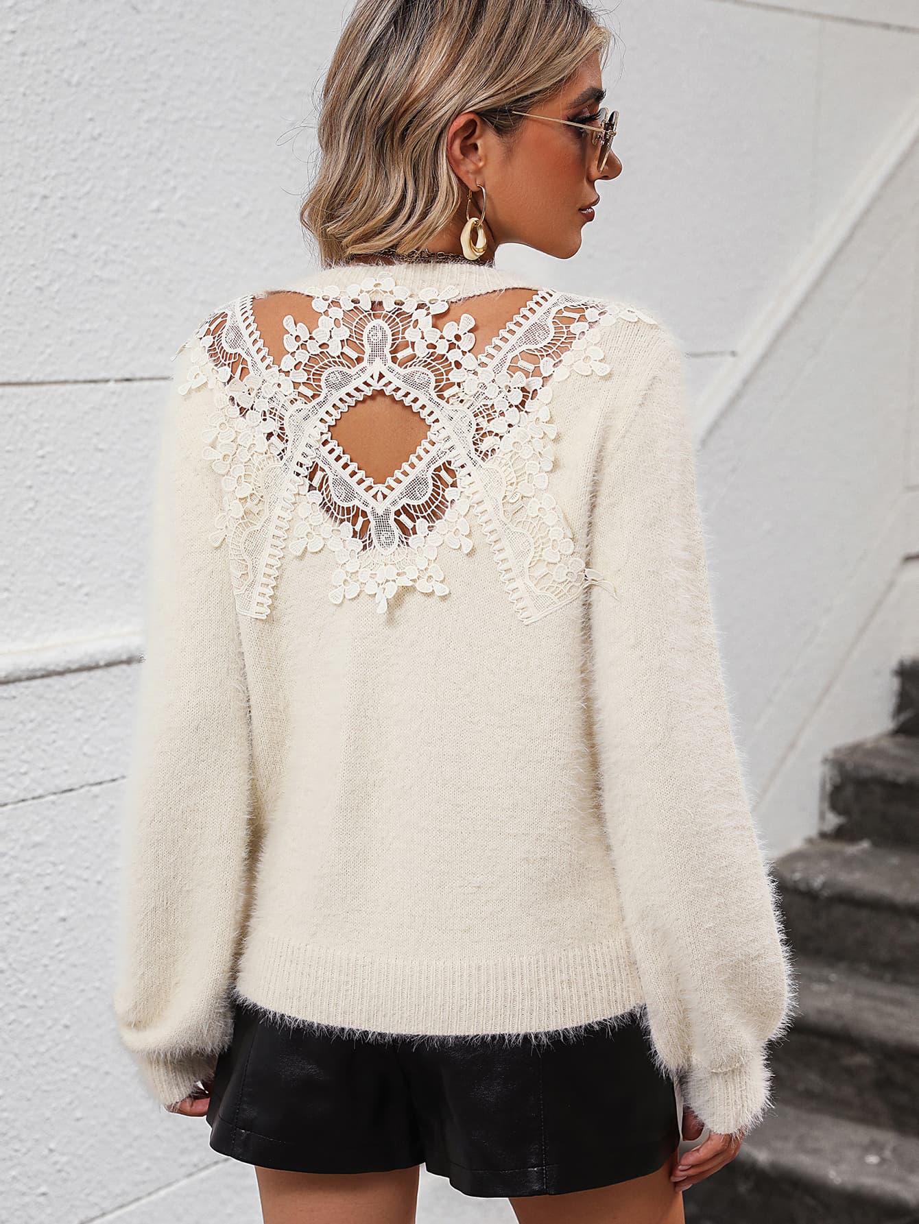 Lace Detail Cutout Long Sleeve Pullover Sweater BLUE ZONE PLANET