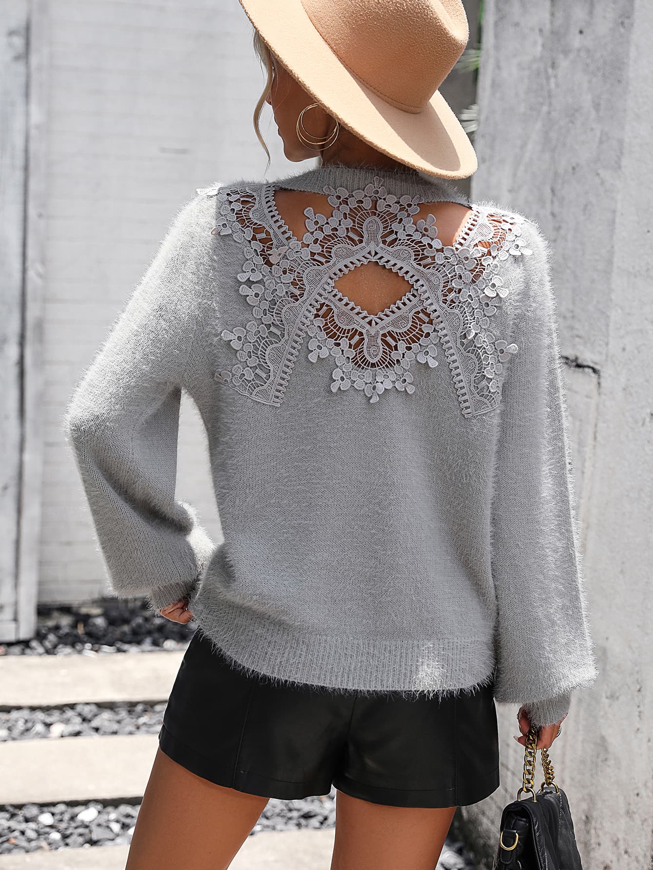 Lace Detail Cutout Long Sleeve Pullover Sweater BLUE ZONE PLANET