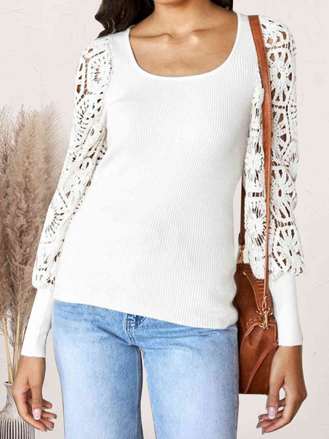 Lace Detail Scoop Neck Knit Top BLUE ZONE PLANET