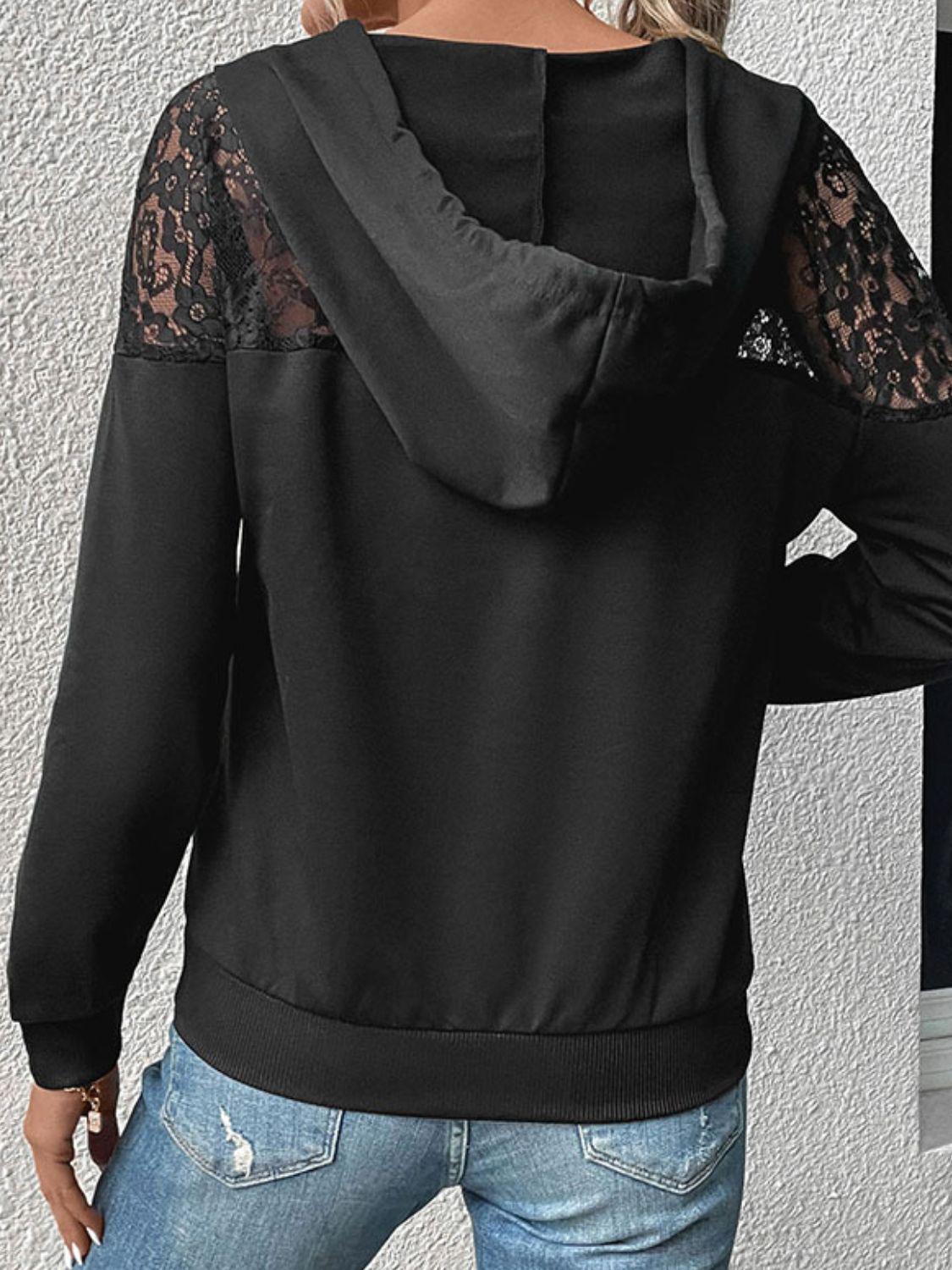 Lace Trim Dropped Shoulder Hoodie BLUE ZONE PLANET