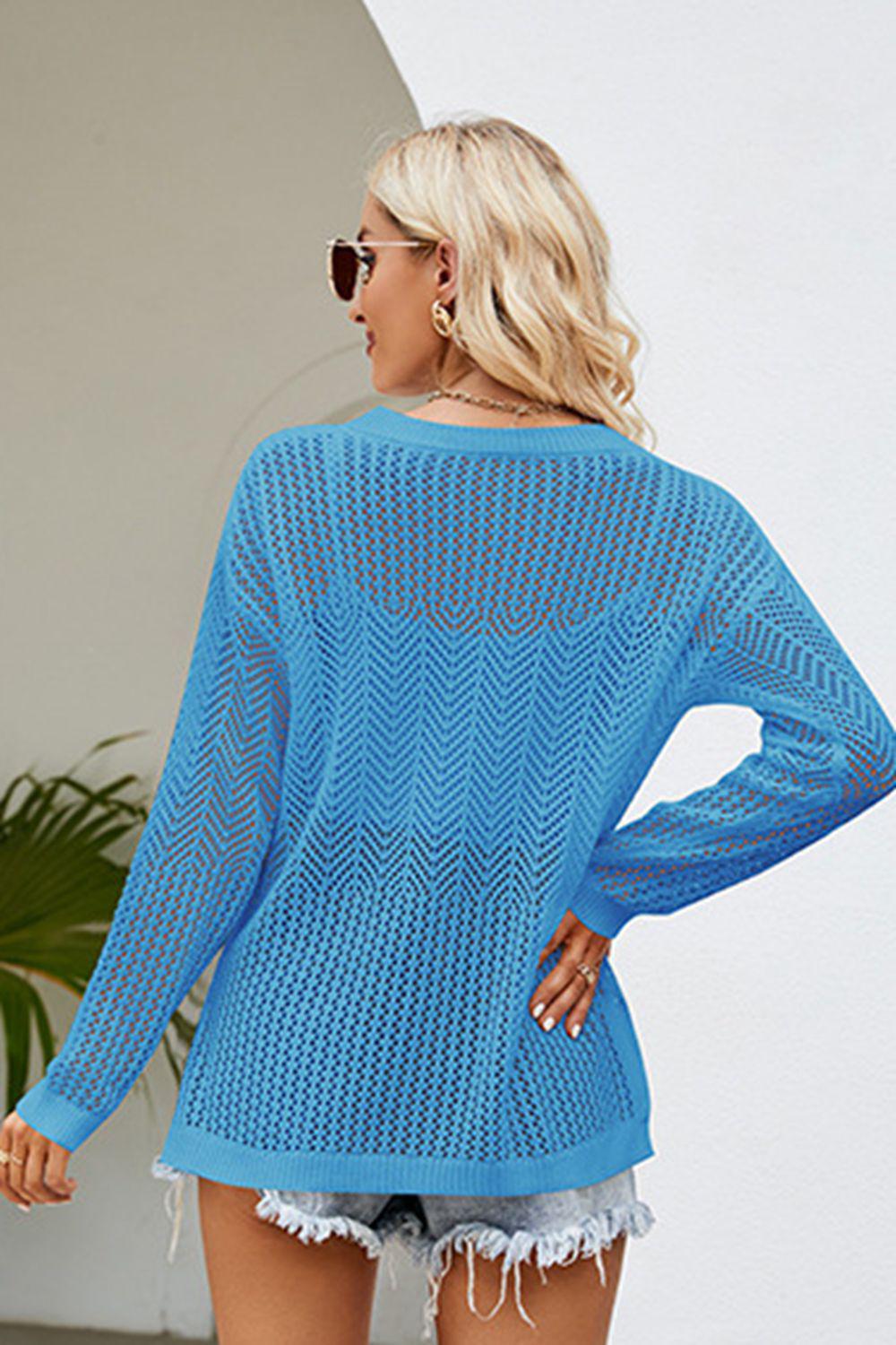 Lace-Up Slit Knit Top BLUE ZONE PLANET