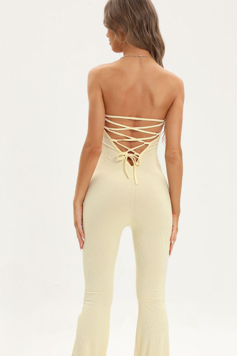 Lace-Up Strapless Jumpsuit BLUE ZONE PLANET