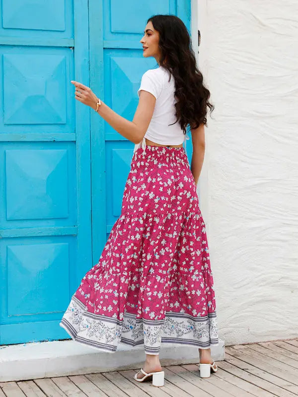 Ladies Fashion Boho Print Skirt kakaclo