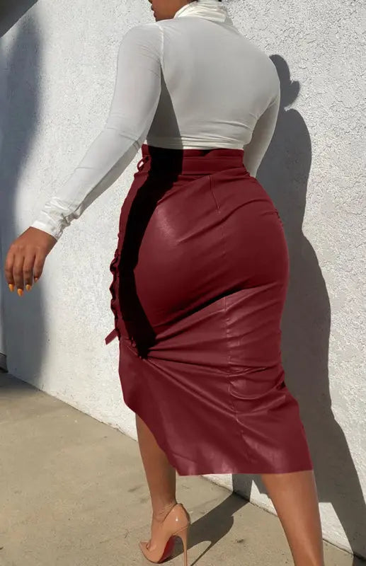 Ladies Fashion Slit Mid Length Slim Skirt kakaclo