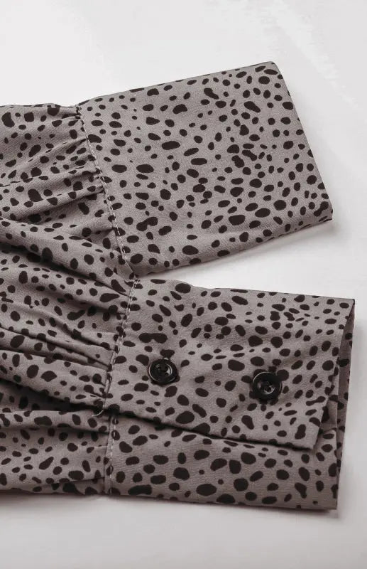 Ladies Long Sleeve Leopard Print Lapel Pleated Shirt Dress kakaclo