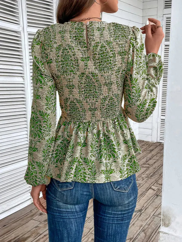 Ladies New Round Neck Elegant Slim Long Sleeve Print kakaclo