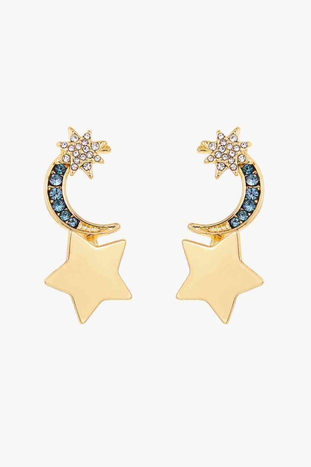 Lasting Wish Inlaid Rhinestone Star and Moon Drop Earrings BLUE ZONE PLANET