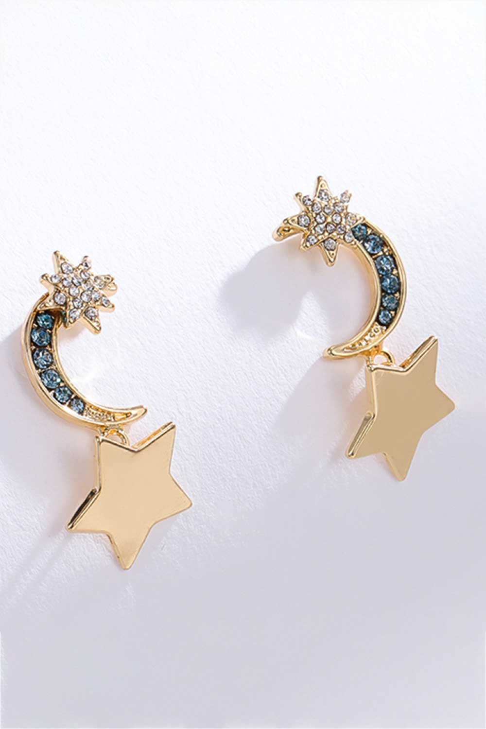 Lasting Wish Inlaid Rhinestone Star and Moon Drop Earrings BLUE ZONE PLANET