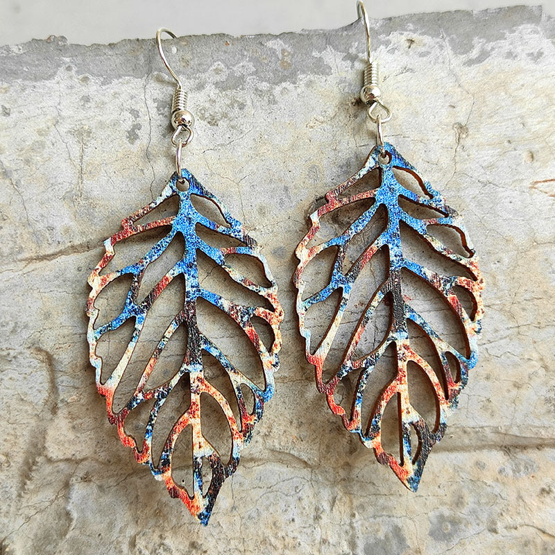 Leaf Shape Wooden Dangle Earrings BLUE ZONE PLANET