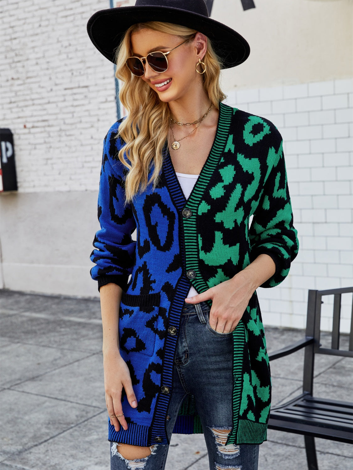 Leopard Button Down Longline Cardigan BLUE ZONE PLANET