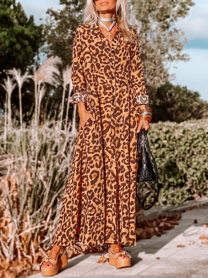 Leopard Buttoned Maxi Dress BLUE ZONE PLANET