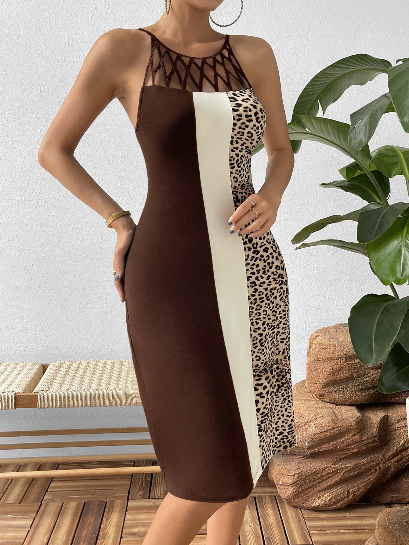 Leopard Color Block Cutout Sleeveless Knee-Length Dress BLUE ZONE PLANET