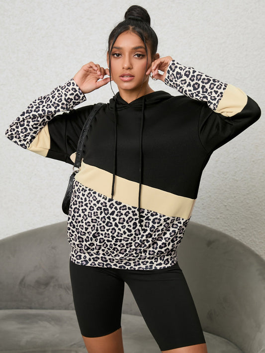 Leopard Color Block Hoodie BLUE ZONE PLANET