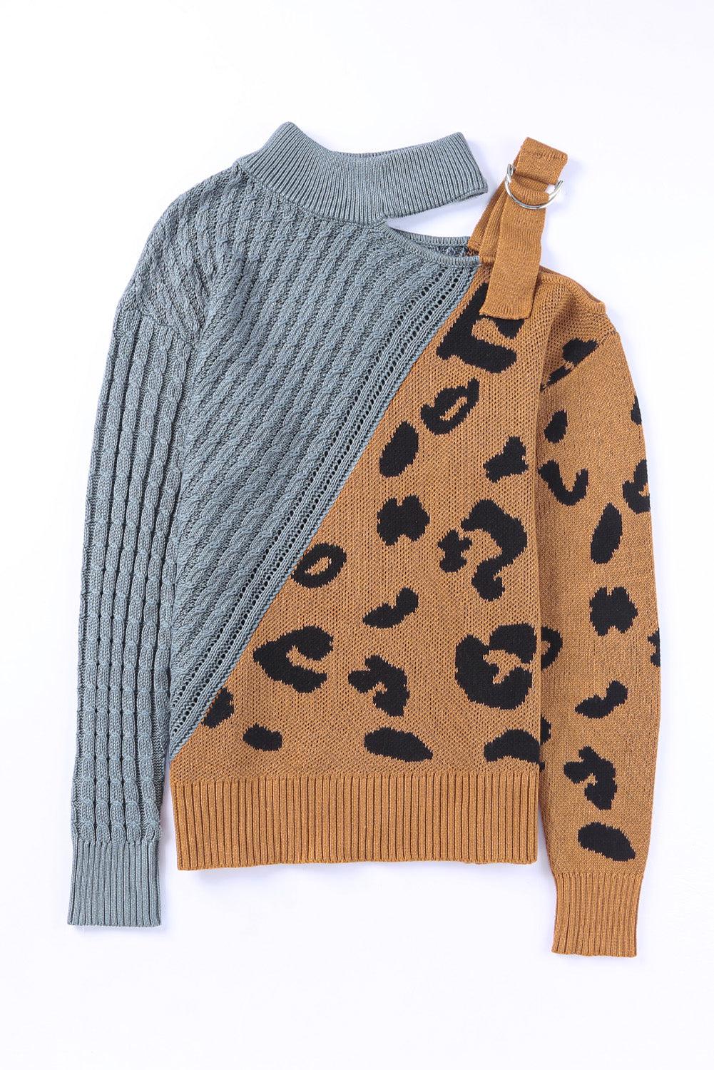 Leopard Color Block Turtleneck Sweater-TOPS / DRESSES-[Adult]-[Female]-Cloudy Blue-L-2022 Online Blue Zone Planet