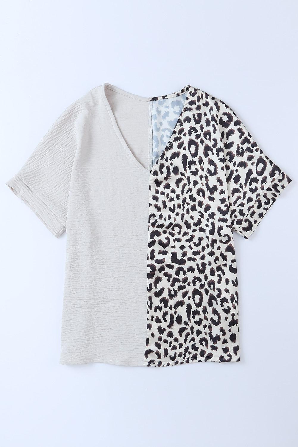 Leopard Color Block V-Neck Blouse BLUE ZONE PLANET